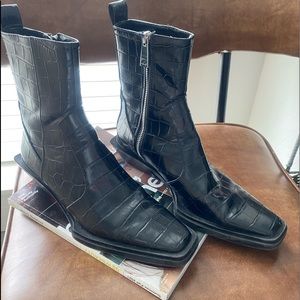 Zara Architectural Black Croc Boots